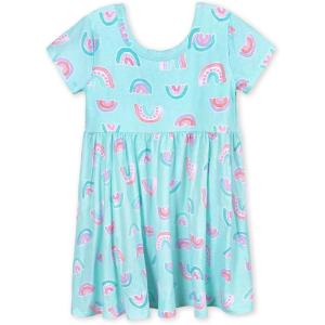 imageGerber Baby Girls Toddler Buttery Soft Short Sleeve Twirl Dress with Viscose Made from EucalyptusRainbow Sky