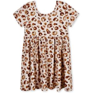 imageGerber Baby Girls Toddler Buttery Soft Short Sleeve Twirl Dress with Viscose Made from EucalyptusSpotted Leopard