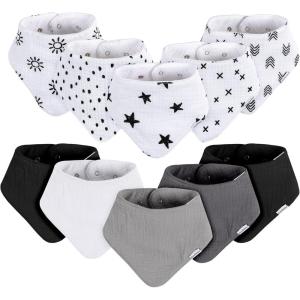 imageGerber Unisex Baby Muslin Bandana BibsBlack and White