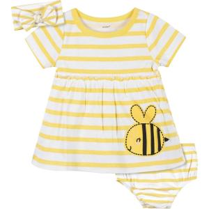imageGerber babygirls 3piece Dress Diaper Cover and Headband SetYellow Bumblebee