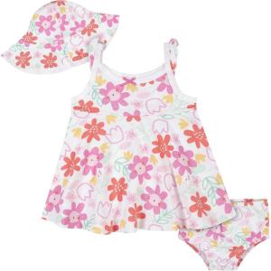 imageGerber babygirls 3piece Sundress Diaper Cover and Hat SetWhite and Pink Garden