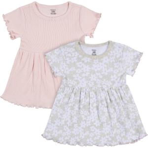 imageGerber Baby Girls Toddler 2Pack Short Sleeve Cotton DressesPink Small Floral