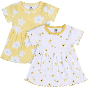 imageGerber Baby Girls Toddler 2Pack Short Sleeve Cotton DressesYellow Floral