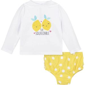 imageGerber Girls Baby Toddler Long Sleeved Rashguard Swim Bathing Suit SetWhite Yellow Lemons