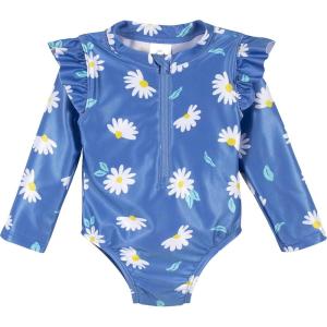 imageGerber Girls Toddler Long Sleeve One Piece Rashguard SwimsuitBlue Daisies