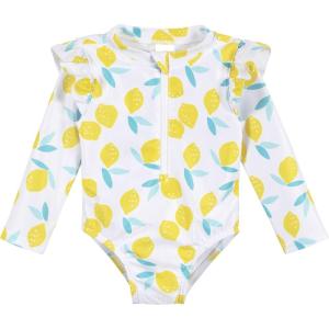 imageGerber Girls Toddler Long Sleeve One Piece Rashguard SwimsuitWhite Yellow Lemons