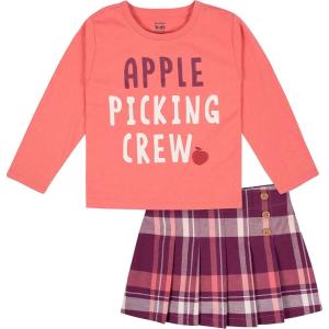 imageGerber Baby Girls Toddler 2Piece LongSleeve Tee ampamp Pleated Skirt SetApple Picking Pink Plaid