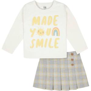 imageGerber Baby Girls Toddler 2Piece LongSleeve Tee ampamp Pleated Skirt SetSmile Plaid