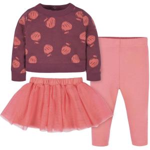 imageGerber Baby Girls Toddler 3Piece French Terry Top Tulle Tutu ampamp Legging SetPink Apples