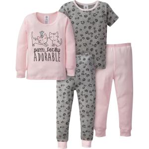 imageGerber Baby Girls Toddler Snug Fit 4Piece Pajama SetPink Kitty Leopard