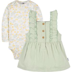 imageGerber babygirls Toddler 2 Piece Overall Dress SetGreen Floral