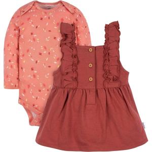 imageGerber babygirls Toddler 2 Piece Overall Dress SetOrange Leaves