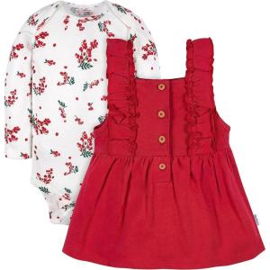imageGerber babygirls Toddler 2 Piece Overall Dress SetRed Holly Berries