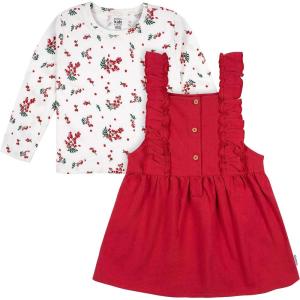 imageGerber babygirls Toddler 2 Piece Overall Dress SetToddler Red Holly Berries