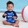 imageGerber Boys Toddler Long Sleeve One Piece Sun Protection Rashguard SwimsuitBlue and White Sharks