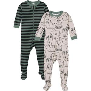 image2Pack Baby ampamp Toddler Boys Camo Snug Fit Footed Cotton PajamasBear Green Stripes White