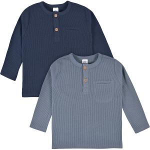 imageGerber Baby Boys Toddler 2Pack Waffle Knit HenleysBlue