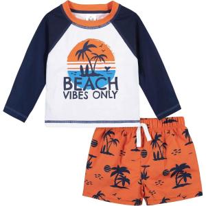 imageGerber Baby Boys Toddler Long Sleeved Rashguard Swim Bathing Suit SetBlue Beach