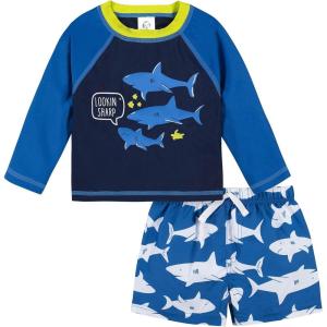 imageGerber Baby Boys Toddler Long Sleeved Rashguard Swim Bathing Suit SetBlue and White Sharks