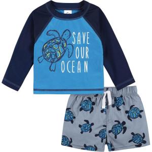 imageGerber Baby Boys Toddler Long Sleeved Rashguard Swim Bathing Suit SetGreen Turtles