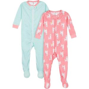 imageGerber Baby Girls 2Pack Footed PajamasLlama Pink