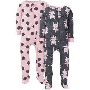 imageGerber Baby Girls 2Pack Footed PajamasPurple Bunny