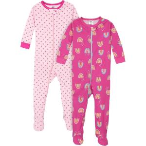 imageGerber Baby Girls 2Pack Footed PajamasRainbows Pink