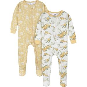 imageGerber Baby Girls 2Pack Footed PajamasRose Garden Yellow