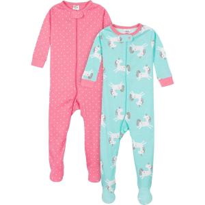 imageGerber Baby Girls 2Pack Footed PajamasUnicorns Pink