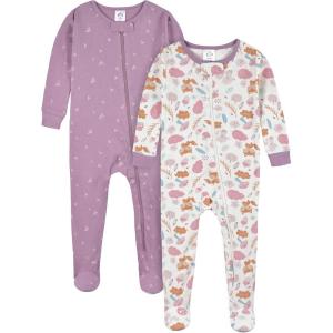 imageGerber Baby Girls 2Pack Footed PajamasWoodland Floral Purple