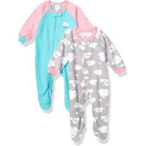 imageGerber Baby Girls Toddler Loose Fit Flame Resistant Fleece Footed Pajamas 2PackBluePink Clouds