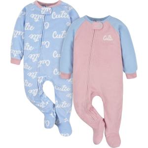 imageGerber Baby Girls Toddler Loose Fit Flame Resistant Fleece Footed Pajamas 2PackCutie Blue
