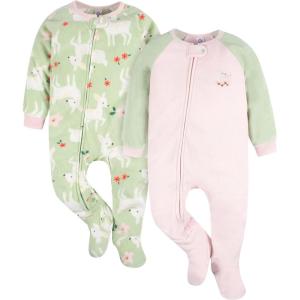 imageGerber Baby Girls Toddler Loose Fit Flame Resistant Fleece Footed Pajamas 2PackPink Deer