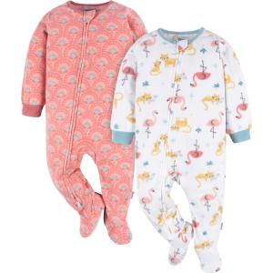 imageGerber Baby Girls Toddler Loose Fit Flame Resistant Fleece Footed Pajamas 2PackPink Flamingos