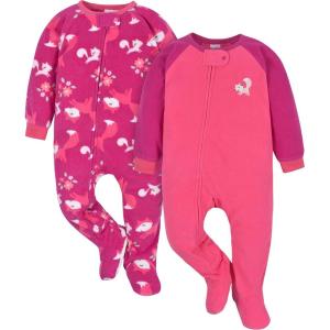 imageGerber Baby Girls Toddler Loose Fit Flame Resistant Fleece Footed Pajamas 2PackPink Floral Fox