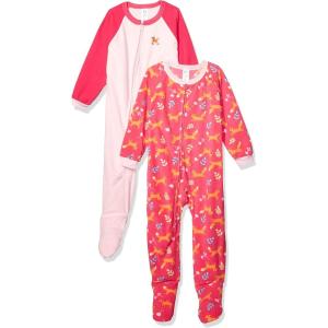 imageGerber Baby Girls Toddler Loose Fit Flame Resistant Fleece Footed Pajamas 2PackPink Fox