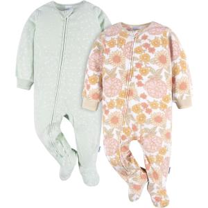 imageGerber Baby Girls Toddler Loose Fit Flame Resistant Fleece Footed Pajamas 2PackPink Green Floral