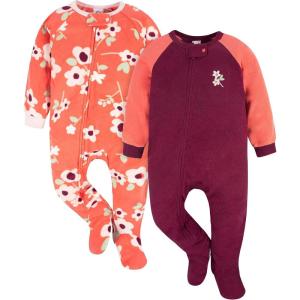 imageGerber Baby Girls Toddler Loose Fit Flame Resistant Fleece Footed Pajamas 2PackPurple Flower Toss