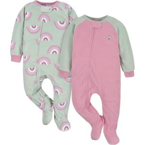 imageGerber Baby Girls Toddler Loose Fit Flame Resistant Fleece Footed Pajamas 2PackRainbow Green