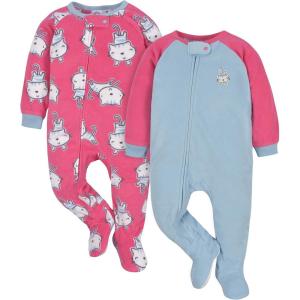 imageGerber Baby Girls Toddler Loose Fit Flame Resistant Fleece Footed Pajamas 2PackTigers Pink