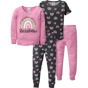 imageGerber Baby Girls Toddler Snug Fit 4Piece Pajama SetPurple Rainbow