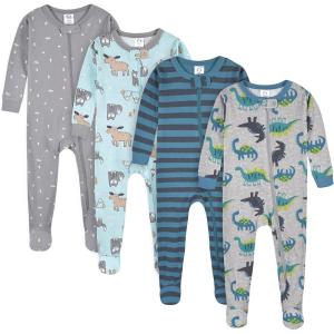imageGerber BabyBoys 4Pack Footed PajamasDino and Arctic Animals