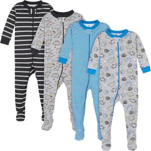 imageGerber BabyBoys 4Pack Footed PajamasDinosaurs Space Grey