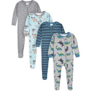 imageGerber BabyBoys 4Pack Footed PajamasEverybody Roar  Lets Go Exploring