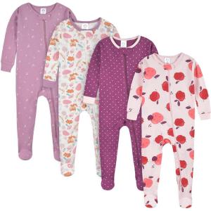 imageGerber BabyGirls 4Pack Footed PajamasApple and Woodland Floral