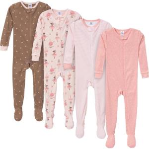imageGerber BabyGirls 4Pack Footed PajamasBallerinas