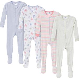 imageGerber BabyGirls 4Pack Footed PajamasButterflies