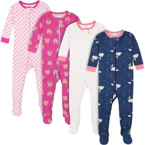 imageGerber BabyGirls 4Pack Footed PajamasDreams Rainbows Pink