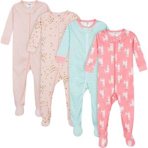imageGerber BabyGirls 4Pack Footed PajamasLove Llamas Pink