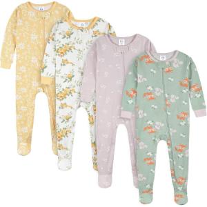 imageGerber BabyGirls 4Pack Footed PajamasRoses and Fox